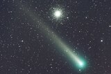 telescope image of Comet Leonard and M3 globular cluster