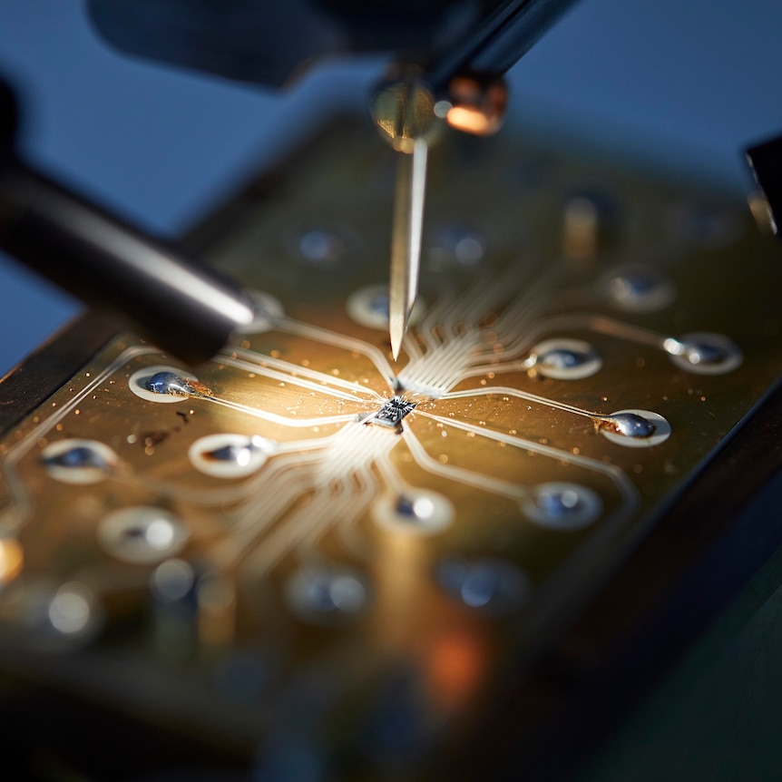 A closeup photo of a computer chip