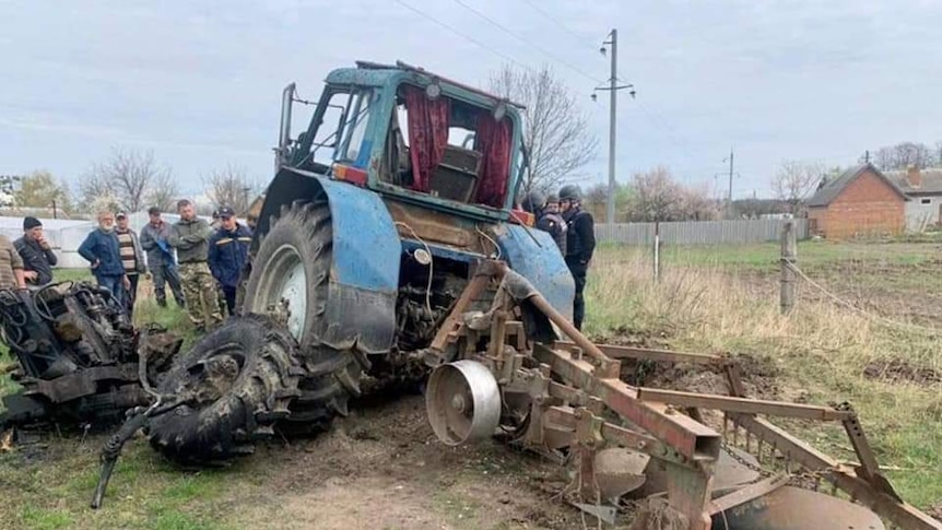 tractor damaged by bomb