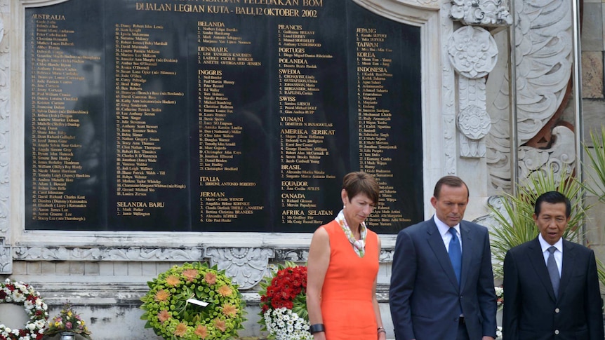 Tony Abbott paid his respects at the memorial of the 2002 Bali bombing.