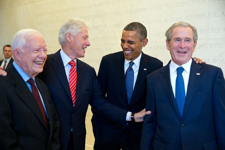 President Barack Obama with other former US presidents