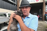 Colin Young and his cat Julie Newmar Young