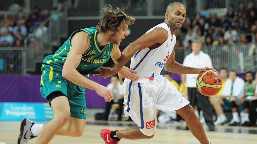 French thriller ... France's Tony Parker holds off Matthew Dellavedova.