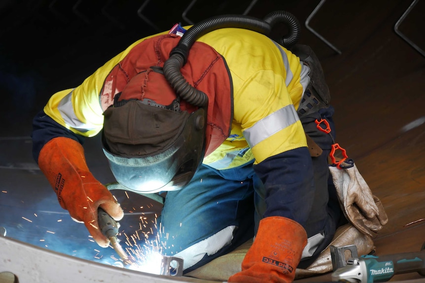 Welding wind turbine at Haywards.