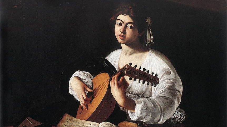Painting of a lute player by Caravaggio.