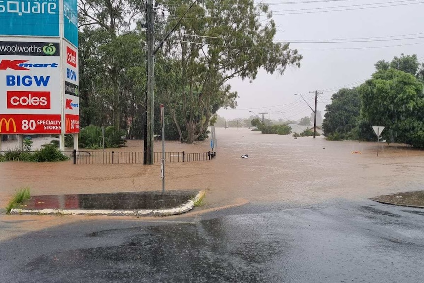 A view out to a flooded street.