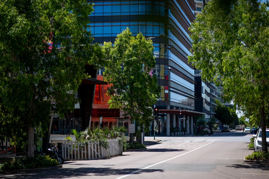 A Darwin street is completely empty. There is no cars or traffic.