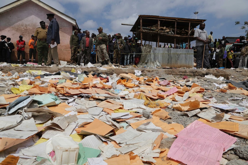 A huge pile of paper and books scatted after the school collapsed