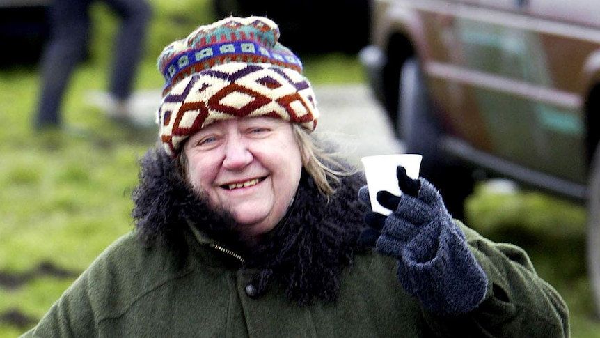 Clarissa Dickson Wright at a hare coursing event.