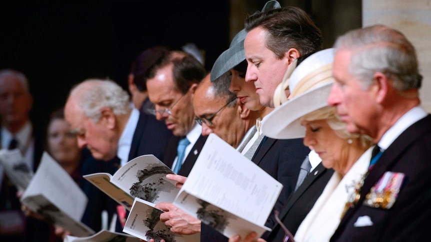 World leaders listen to the service at Bayeux