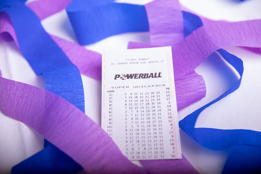 Power ball ticket with confetti.