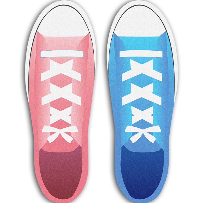 Vector graphic of a pink shoe side by side with a blue shoe