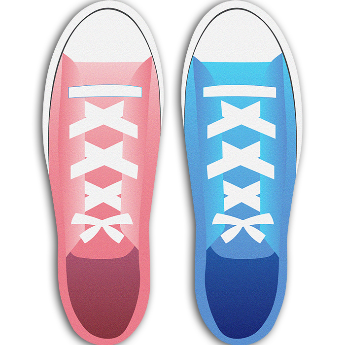 Vector graphic of a pink shoe side by side with a blue shoe