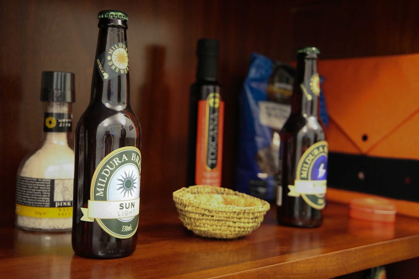 Products from Andrew Broad's Mallee electorate on display in his office in Canberra.