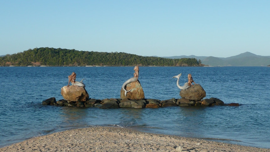 The three mermaid statues at the Daydream Island Resort and Spa in the Whitsundays.