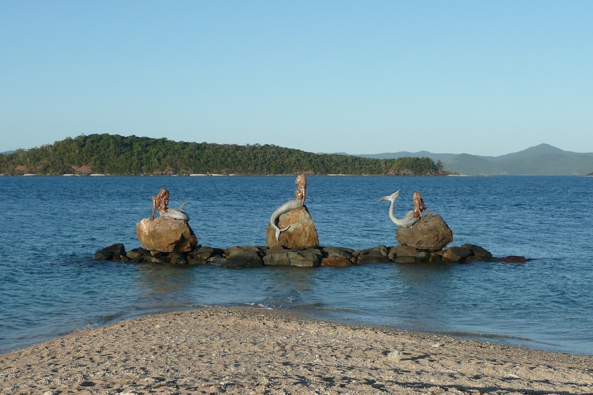 The three mermaid statues at the Daydream Island Resort and Spa in the Whitsundays.