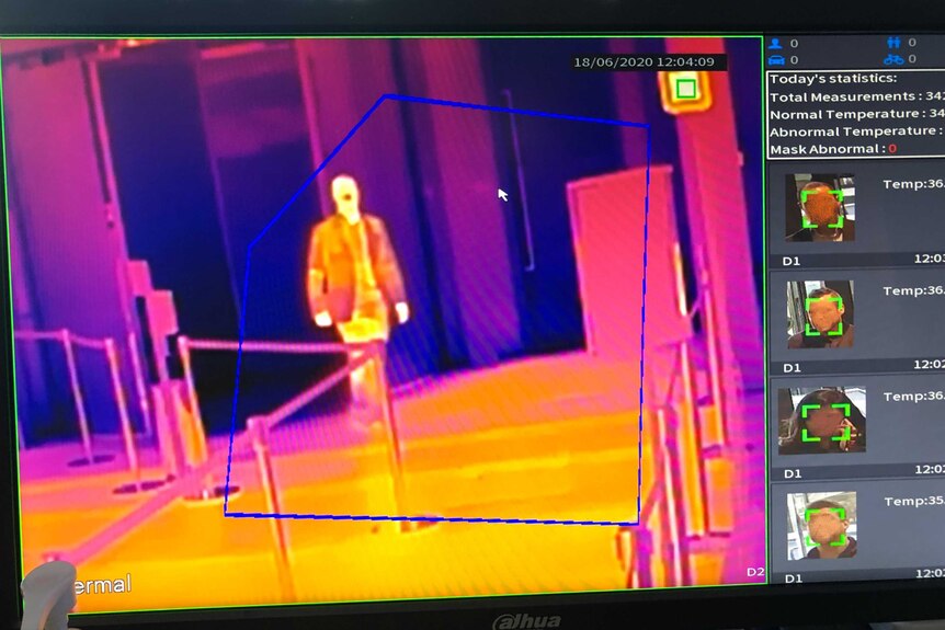 National Australia Bank Melbourne headquarters thermal camera at entrance.