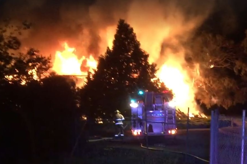 Still from TFS video of Launceston council depot blaze.