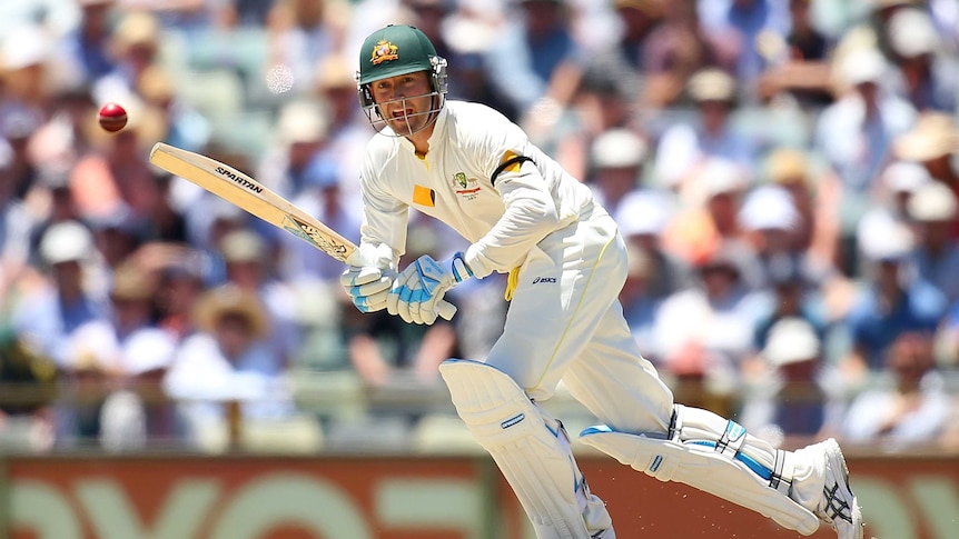 Michael Clarke bats on day one of the third Ashes Test at the WACA