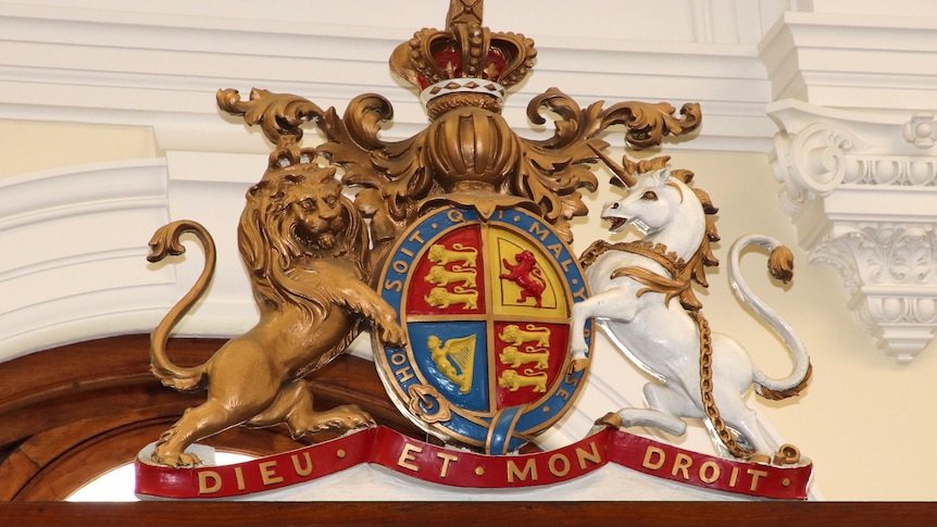 Close up of the British coat of arms, inside the WA Supreme Court in Perth.