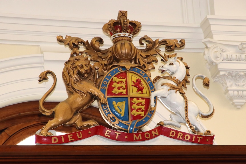 Close up of the British coat of arms, inside the WA Supreme Court in Perth.
