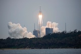 A Long March 5B rocket carrying a module for a Chinese space station lifts off from the Wenchang Spacecraft Launch Site.