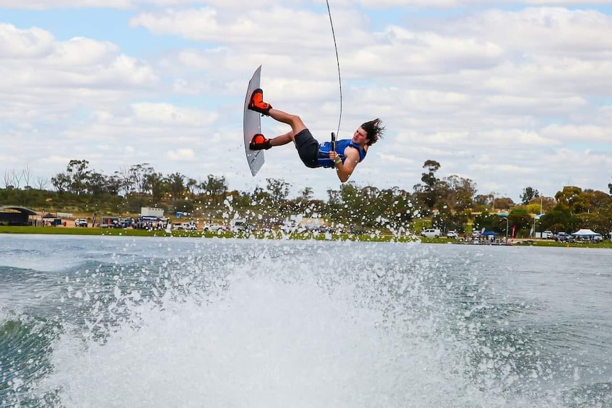 Wakeboarder airborne