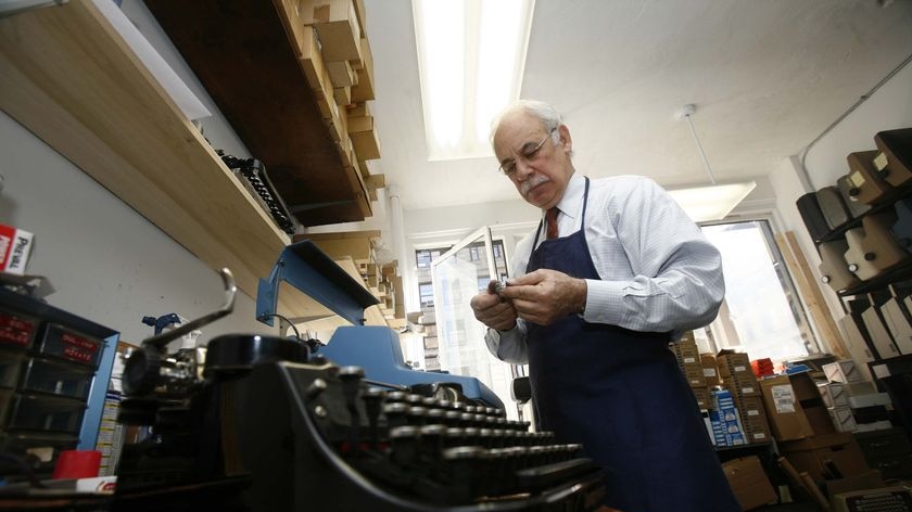 Typewriter repairman Paul Schweitzer