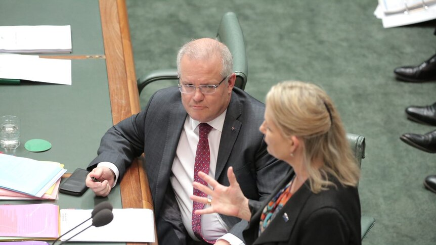 Scott Morrison watches as Sussan Ley speaks in the House of Representatives