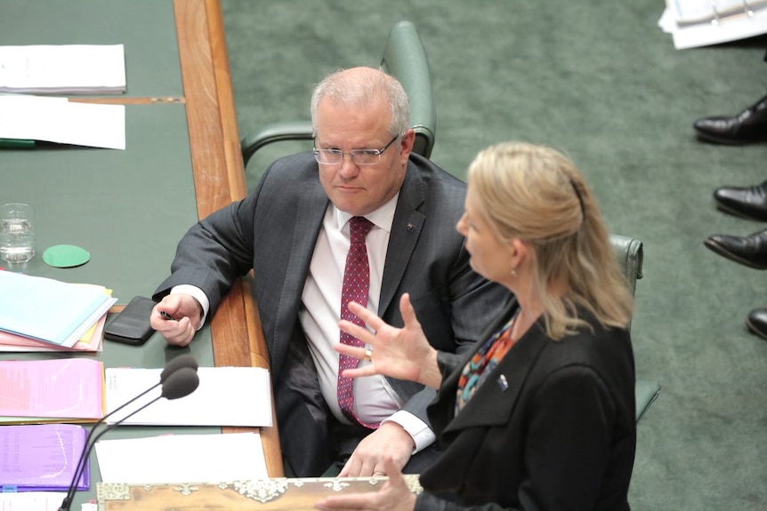 Scott Morrison watches as Sussan Ley speaks in the House of Representatives