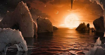 Artist impression of surface of exoplanet TRAPPIST-1f