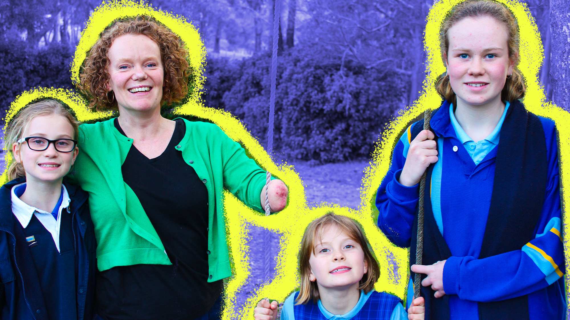 Mandy McCracken and her three daughters standing in their back garden, smiling at the camera