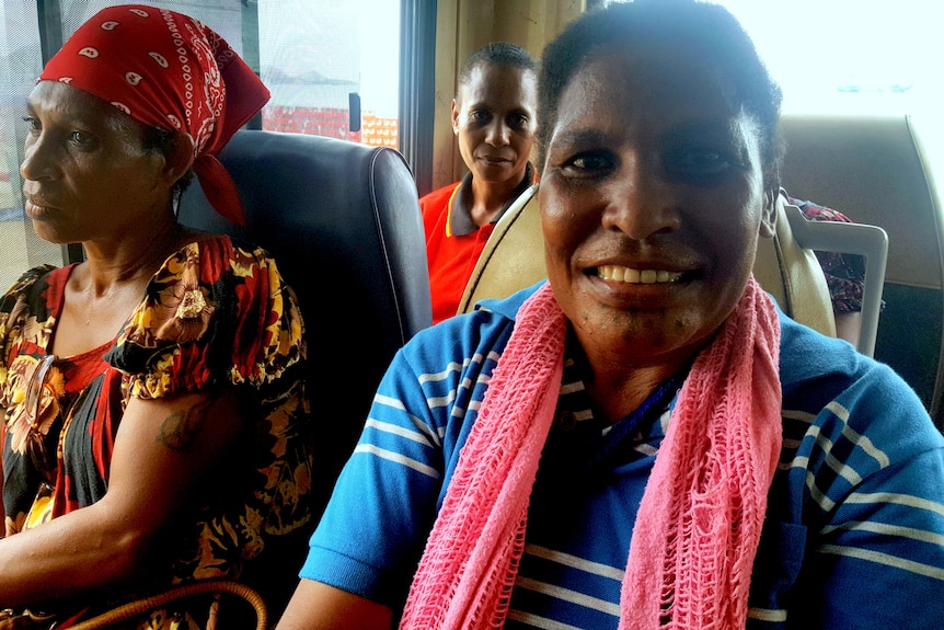 A woman onboard the women only bus in Port Moresby
