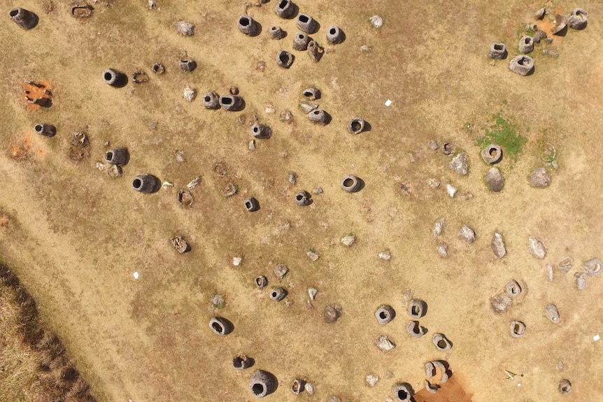 Birds-eye view of one of the sites of the Plain of Jars in Laos.