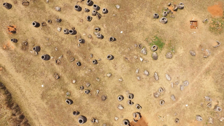 Birds-eye view of one of the sites of the Plain of Jars in Laos.