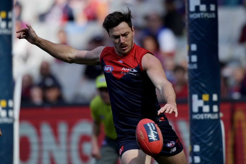 Michael Hibberd kicks out for the Demons