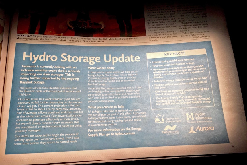 Hydro Tasmania newspaper ad