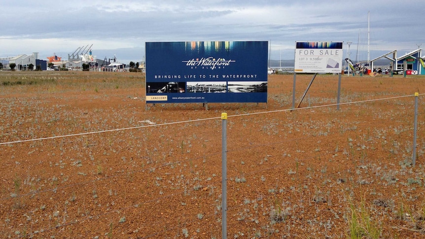 The empty waterfront site in Albany.