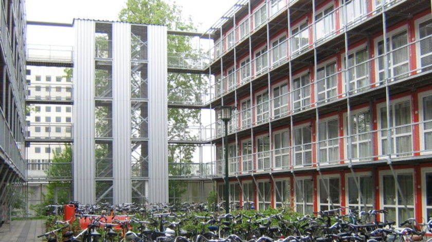 Compact: students in Amsterdam are living in converted shipping containers.