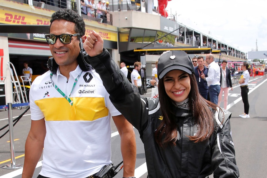 Aseel Al-Hamad celebrates after driving F1 car in France