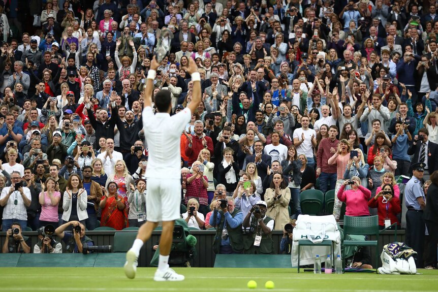 Novak Djokovic salutes crowd at Wimbledon