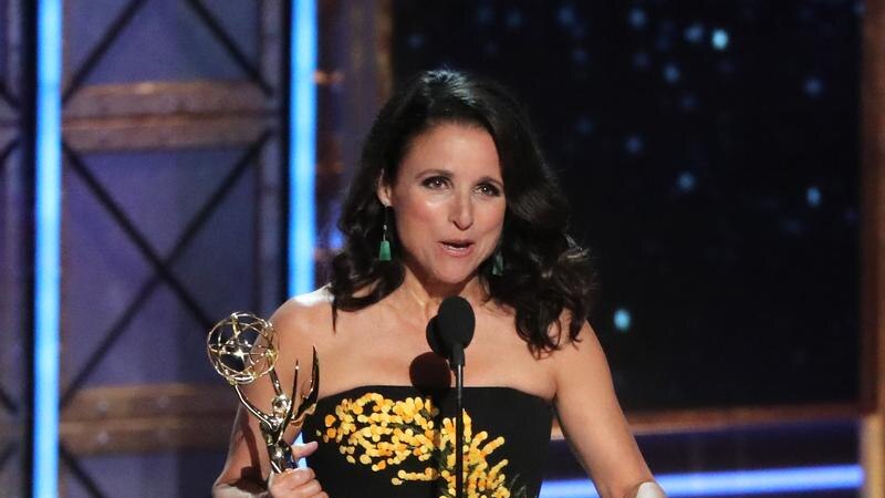 Julia Louis Dreyfus accepts an Emmy award