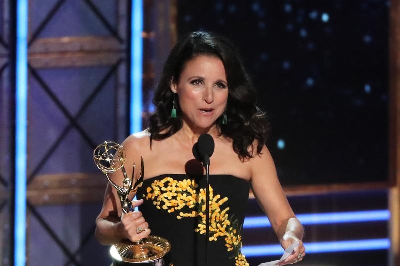 Julia Louis Dreyfus accepts an Emmy award