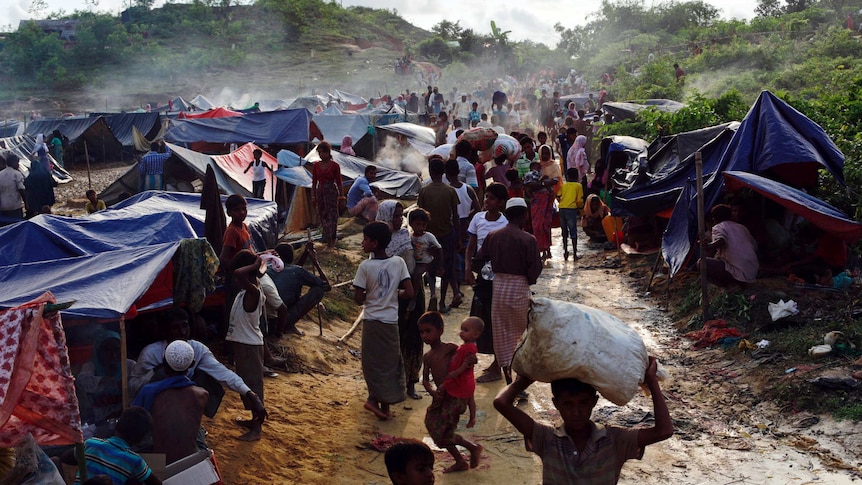 Rohingya refugees are seen at Thaingkhali makeshift refugee camp in Bangladesh.