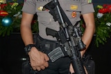 An Indonesian anti-terror and bomb squad officer on patrol - good generic
