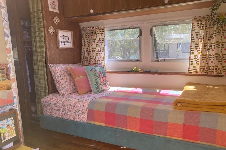 Small bed inside a caravan