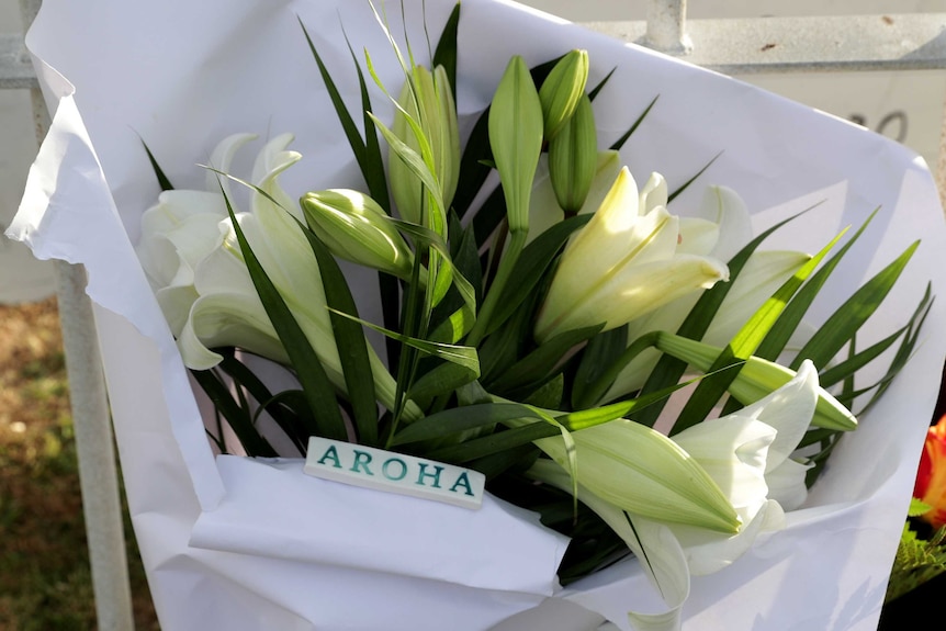 Flowers at a Whakaari memorial