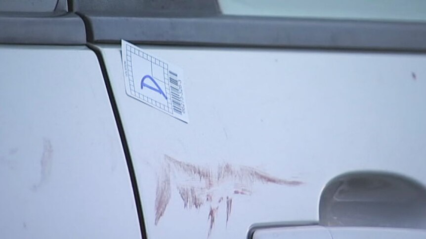 Car with blood on door after a stabbing at a Wynnum State School School on Brisbane's bayside about 3:00pm on August 26, 2015