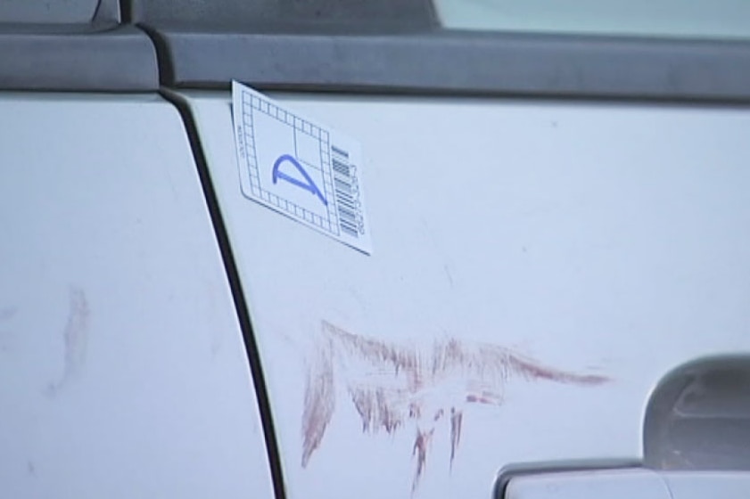 Car with blood on door after a stabbing at a Wynnum State School School on Brisbane's bayside about 3:00pm on August 26, 2015