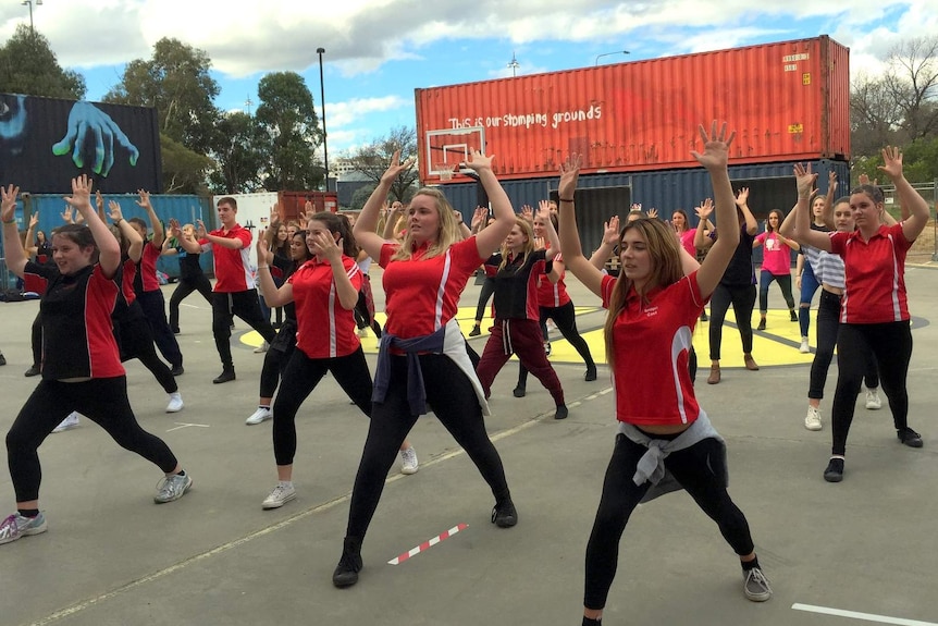 Dancers taking part in Canberra's Biggest Dance Jam to launch Ausdance ACT's 2015 Dance Week.
